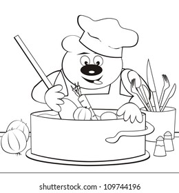 a bear as a chef, coloring book, vector cute illustration
