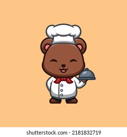 Bear Chef Cute Creative Kawaii Cartoon Mascot Logo