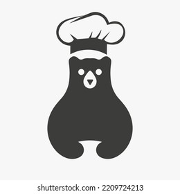 Bear Chef Hat Logo Negative Space Vector Template. Bear Holding Chef Hat Symbol