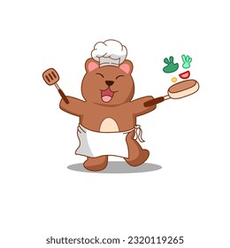 Bear chef logo cartoon so cute. On white background. Vector illustration.
