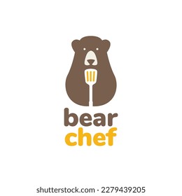 bear chef spatula mascot minimal modern logo design vector