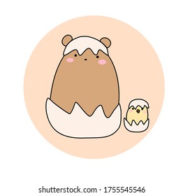 Bear and chick with broken egg