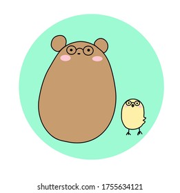 Bear and chick with glasses