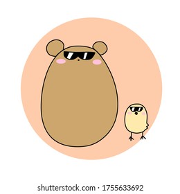 Oso y polluelo con gafas de sol
