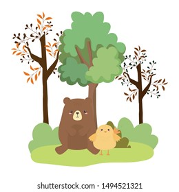 Bear and chicken cartoon vector design