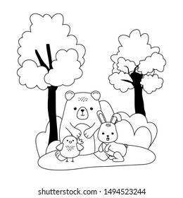 Bear chicken and rabbit cartoon vector design