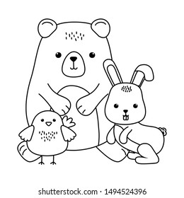 Bear chicken and rabbit cartoon vector design