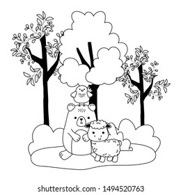 Bear chicken and sheep cartoon vector design