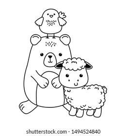 Bear chicken and sheep cartoon vector design