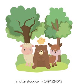 Bear chicken sheep and deer cartoon vector design