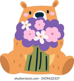 Bear Child With Flowers Vector Illustration