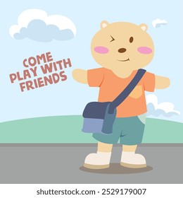 BEAR CHILDREN WHO WANT TO PLAY, SUITABLE FOR BOOK COVERS AND CHILDREN'S CLOTHES