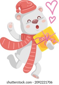 bear with christmas gift and santa hat
