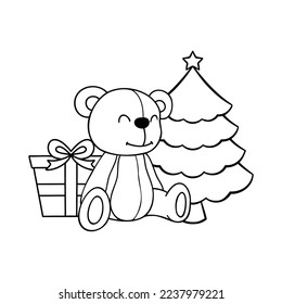 Bear Christmas isolated on white background.