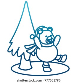 Bear and christmas tree cartoon
