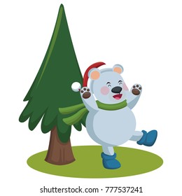 Bear and christmas tree cartoon