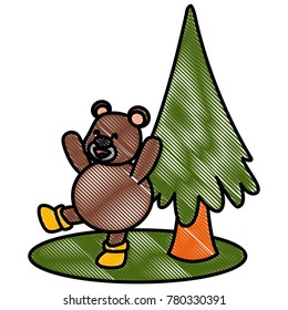 Bear and christmas tree cartoon