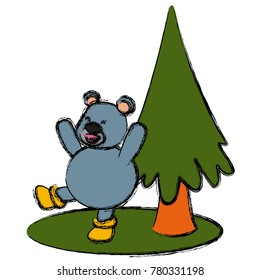 Bear and christmas tree cartoon