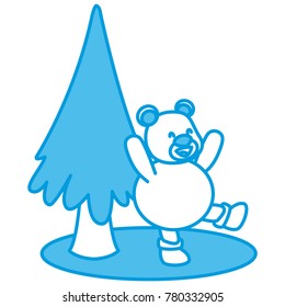Bear and christmas tree cartoon
