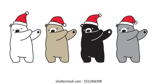 Bear Christmas vector Dab dance icon polar bear Santa Claus hat logo cartoon character doodle illustration design