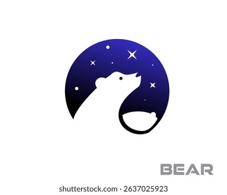 bear at circle blue star sky night logo icon symbol emblem logo design template illustration inspiration