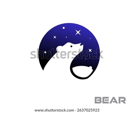 bear at circle blue star sky night logo icon symbol emblem logo design template illustration inspiration