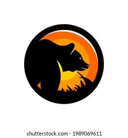 bear circle logo design on grass