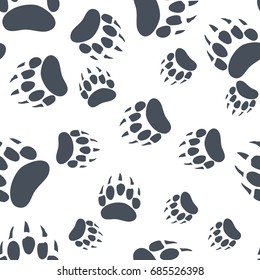 Bear Claw. Bear Footprint Seamless Pattern. Vector Illustration