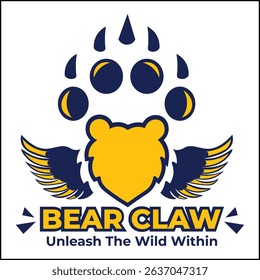 bear claw logo vector design with bear head and animal claw in yellow and blue color. suitable for logo, icon, poster, advertisement, banner, company, t-shirt design, sticker, website.