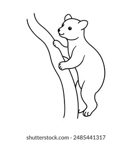 A bear climbing a tree line art illustration