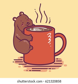 bear clinging to coffee cup