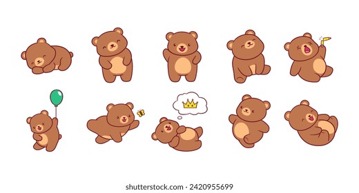 Bear Clipart, Cute Animal Set. cute bear illustration vector image. perfect for Stickers, Prints for Clothing, Coloring Pages.