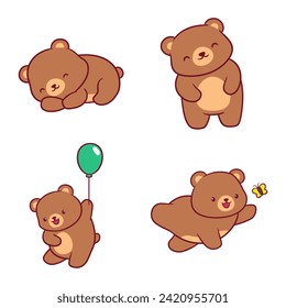 Bear Clipart, Cute Animal Set. cute bear illustration vector image. perfect for Stickers, Prints for Clothing, Coloring Pages.