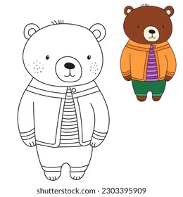 bear in clothes coloring book isolated vector