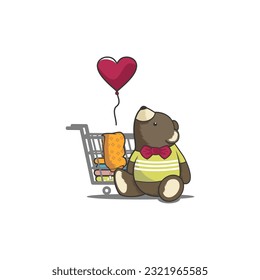 bear and clothes trolley mascot logo vector