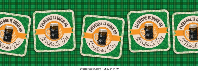 Bear coasters with the text Everyone Is Irish On St. Patrick's  Day. Eps 10 vector file.