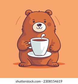 bear with a coffe cup. coffe bear. logo illustration. 