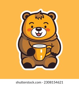 bear with a coffe cup. coffe bear. logo illustration. 