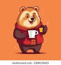 bear with a coffe cup. coffe bear. logo illustration. 