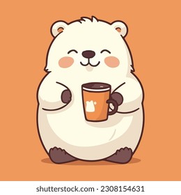Bär mit einer Kaffeetasse. Kaffeebär. Logo-Abbildung. 