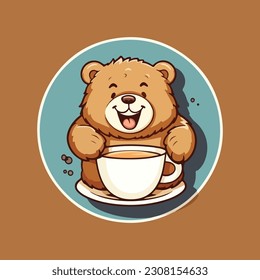 bear with a coffe cup. coffe bear. logo illustration. 