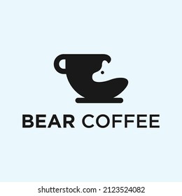 bear with coffee cup logo design vector graphic illustration idea creative