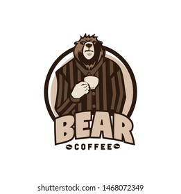 bear with coffee for logo design