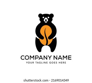 Bear and coffee logo, bear holding coffee beans with Mascot cartoon vector icon illustration