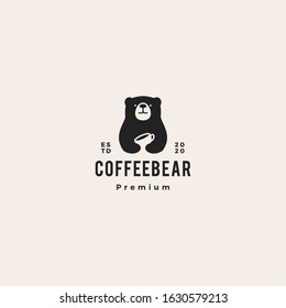 bear coffee logo vector icon illustration hipster retro vintage