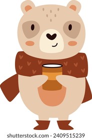 Bear With Coffee Mug Vector Illustration