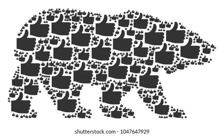 Bear collage composed of thumb up icons. Vector thumb up items are composed into conceptual bear composition.