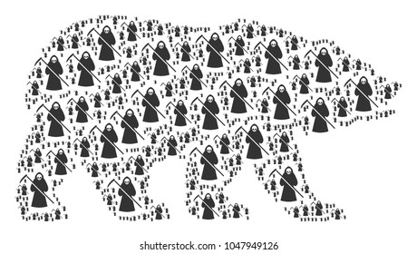 Bear collage organized of death scytheman icons. Vector death scytheman design elements are composed into mosaic bear collage.