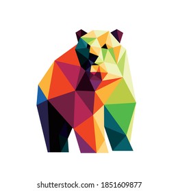 Bear in colorful Polygonal low poly.  Colorful  Bear Vector Icon. Bear lowpoly Logo