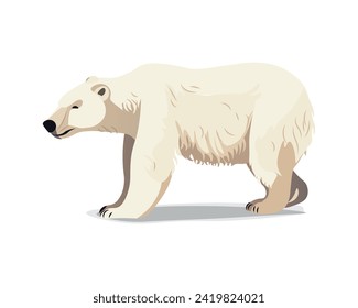 Bär aus buntem Set. Diese Illustration erfasst das Wesen der Polarregionen mit einem lieblichen Eisbären in einem niedlichen Cartoon-Stil. Vektorgrafik.